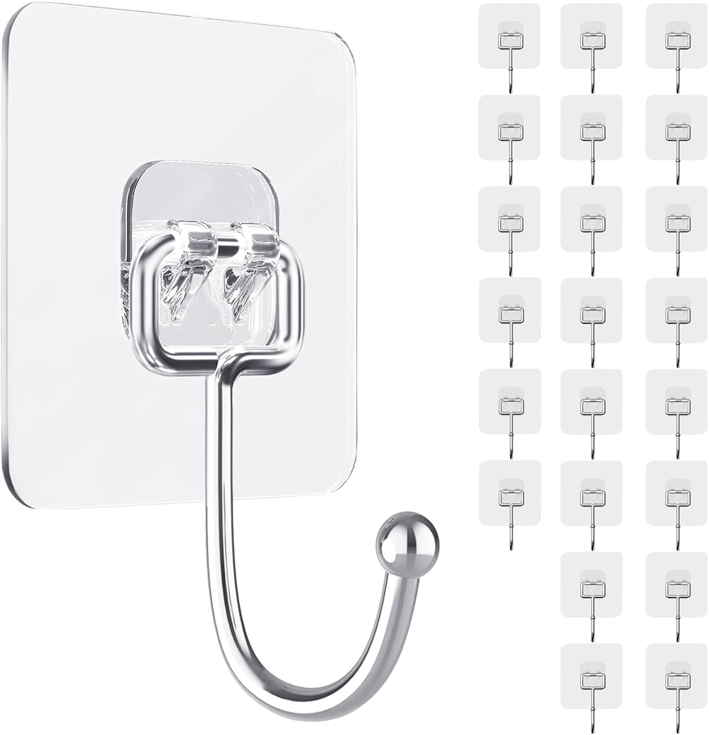 Adhesive Wall Hooks for Hanging, 16 Pack Self Sticky Hooks Heavy Duty 22lb Clear, Removable Shower Hook No Damage for Towel Key Coat Wreath Picture Outdoor Ceiling Bathroom Kitchen, Waterproof - Image 3