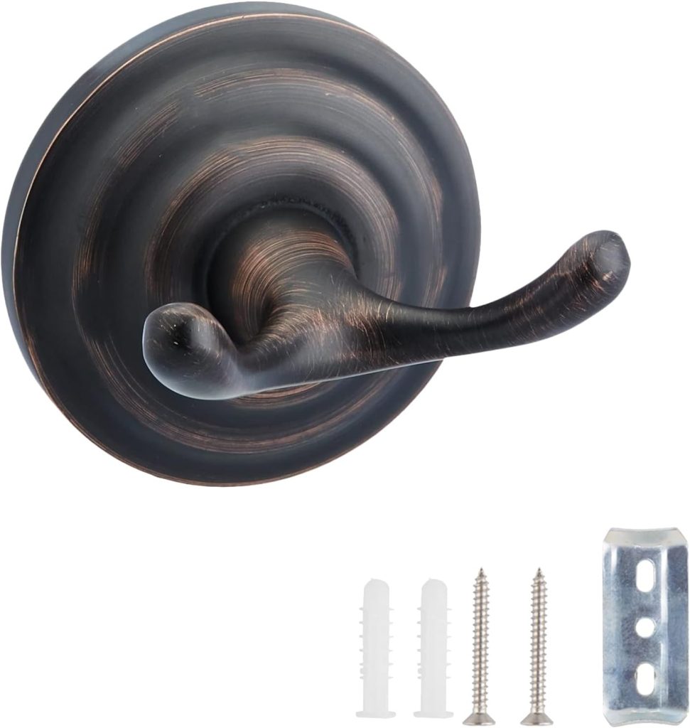 Basics Zinc Traditional Round Bathroom Towel and Robe Hook, Oil Rubbed Bronze, Easy Installation | Traditional, Round, Bathroom