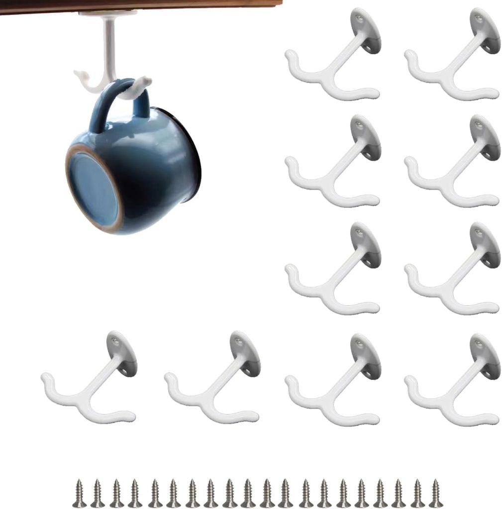 10 Pcs Zinc Alloy Ceiling Double Hook Cabinet Wardrobe Coat Towel Hat Hook Hooks Under Cabinet Shelf (Black)