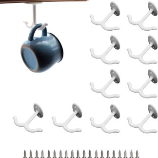 10 Pcs Zinc Alloy Ceiling Double Hook Cabinet Wardrobe Coat Towel Hat Hook Hooks Under Cabinet Shelf (Black) - Image 1