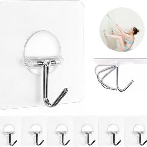 Adhesive Wall Hooks 13LB Heavy Duty No Drill Transparent Waterproof Hooks for Bathroom Kitchen Towel Coat 12 Pack - Image 4