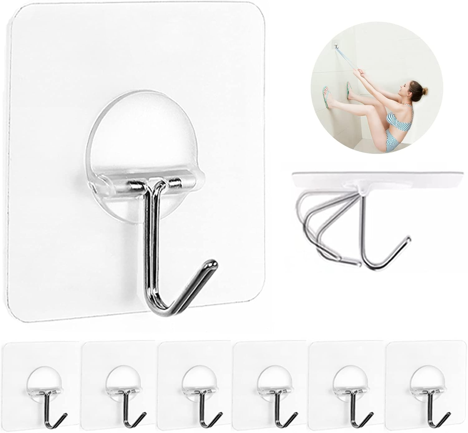 Adhesive Wall Hooks 13LB Heavy Duty No Drill Transparent Waterproof Hooks for Bathroom Kitchen Towel Coat 12 Pack - Image 4