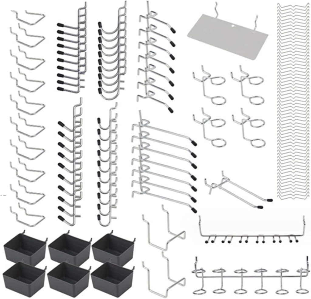 140-Piece Pegboard Hooks Assortment, Pegboard Accessories with Pegboard Bins for Organizing Various Tools