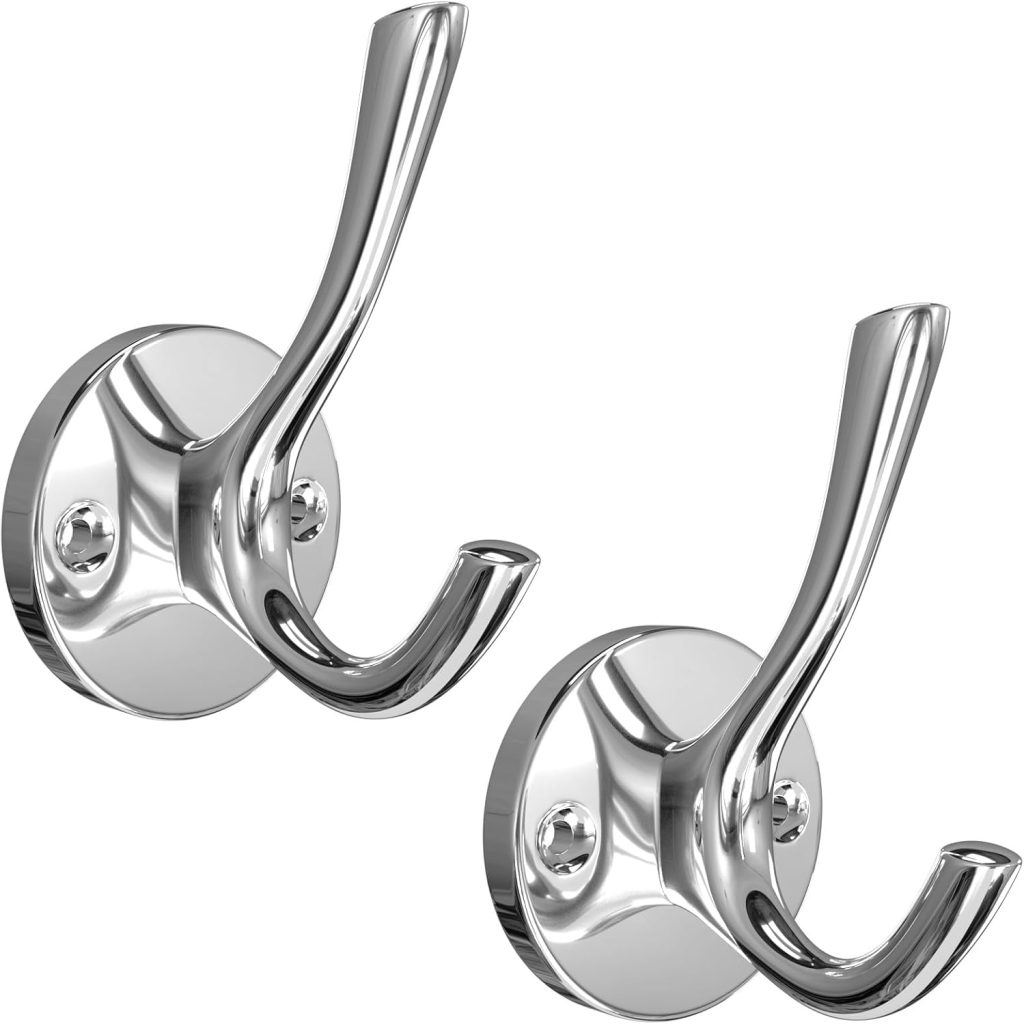 2 Pack Bathroom Towel Hooks, Screw in Door Hooks for Hanging Coat Robe Keys Clothes Bags(Chrome)