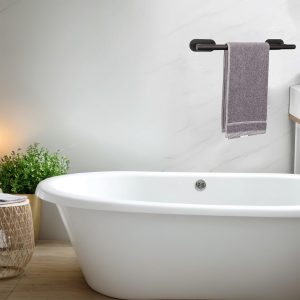 Adhesive Towel Rack Black No Drill Stainless Steel Holder - Image 5