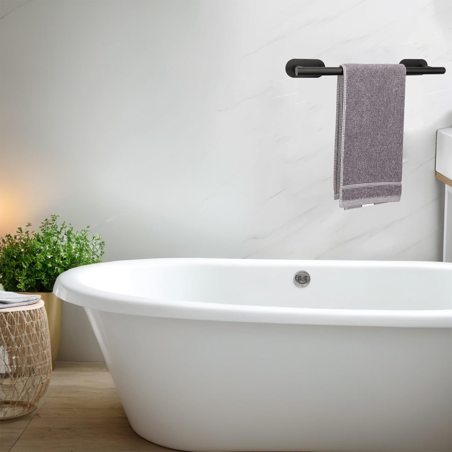Adhesive Towel Rack Black No Drill Stainless Steel Holder - Image 5