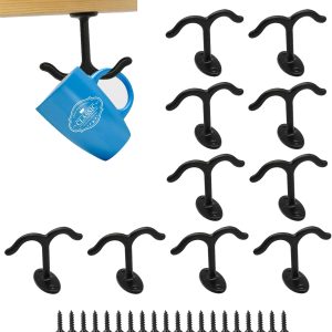 10 Pcs Zinc Alloy Ceiling Double Hook Cabinet Wardrobe Coat Towel Hat Hook Hooks Under Cabinet Shelf (Black) - Image 3