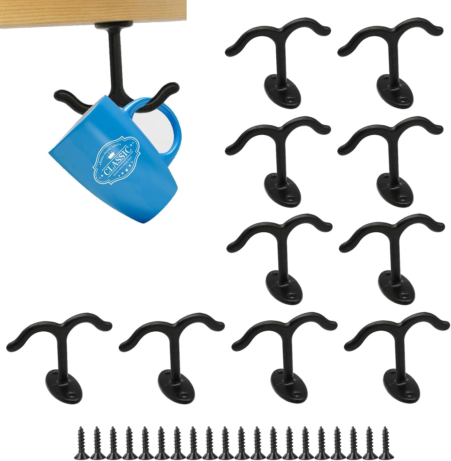 10 Pcs Zinc Alloy Ceiling Double Hook Cabinet Wardrobe Coat Towel Hat Hook Hooks Under Cabinet Shelf (Black) - Image 3