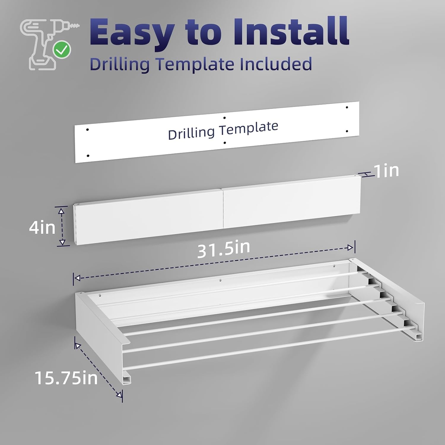 Wall-Mounted Collapsible Clothes Drying Rack, 31.5 in - Image 2