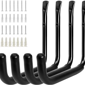 Metal Wall Hooks for Hanging Heavy Duty, 6Pcs Garage Organization and Storage Hook for Extension Cord Tool Coat Backpack Bag, Large Utility J Hooks, Black Wall Mount Hanges for Outdoor Indoor - Image 4