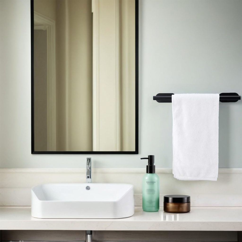 Adhesive Towel Rack Black No Drill Stainless Steel Holder