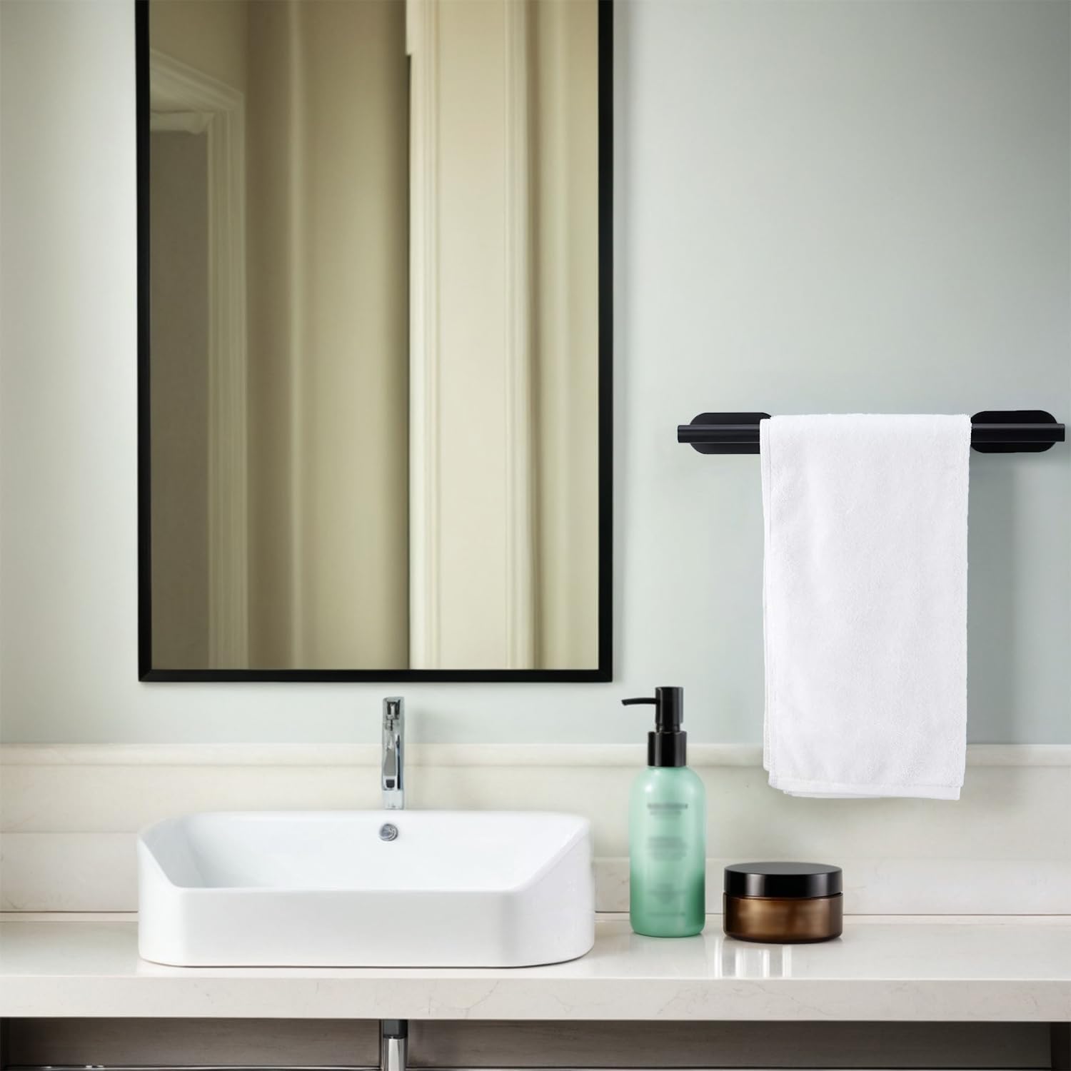 Adhesive Towel Rack Black No Drill Stainless Steel Holder - Image 3