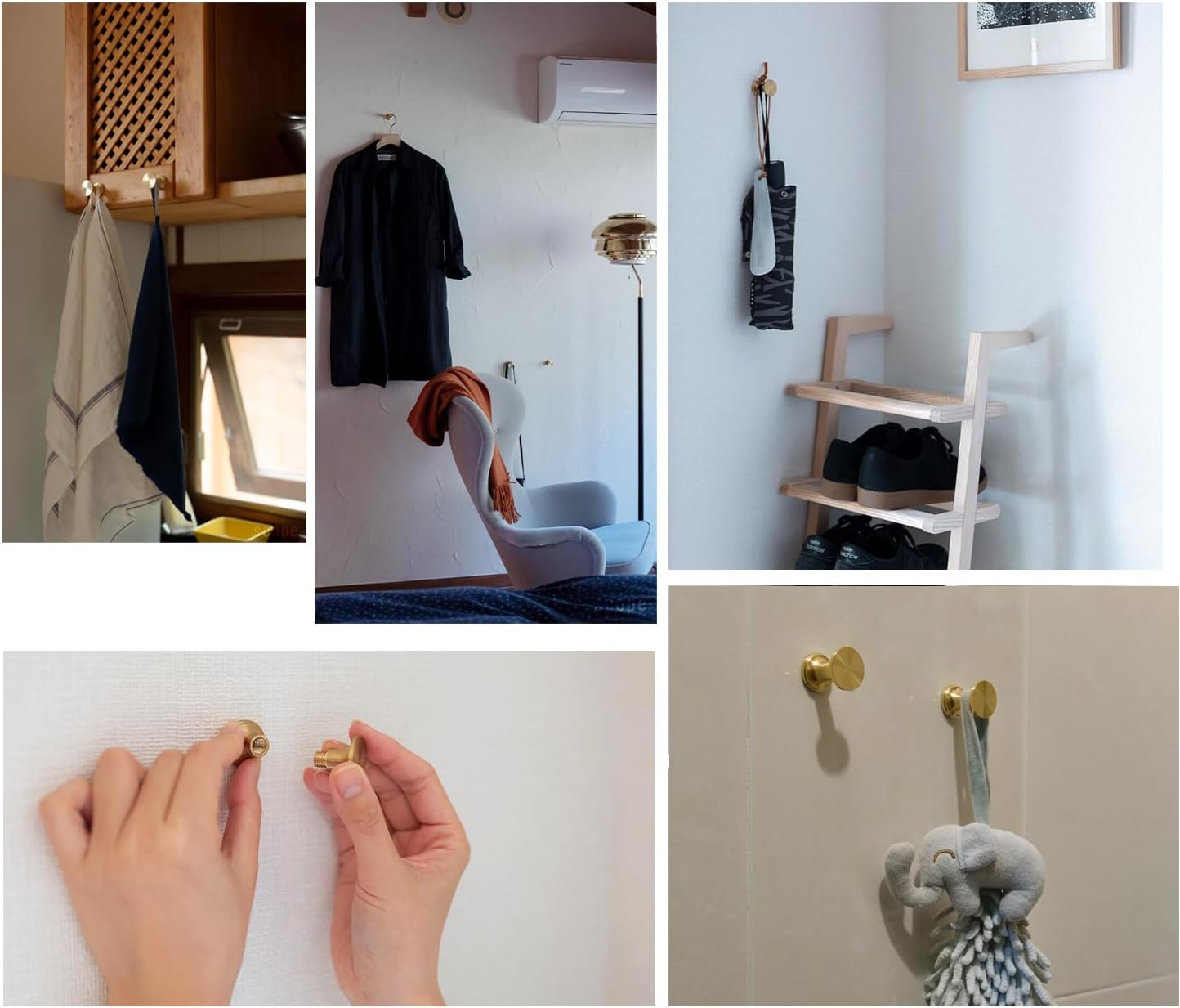 Towel Hooks Bathroom Wall Hooks, Solid Core Brass Screw-Type Super Heavy Duty Wall Mount Coat Hanger Load, Capacity 90 Pounds - Image 2