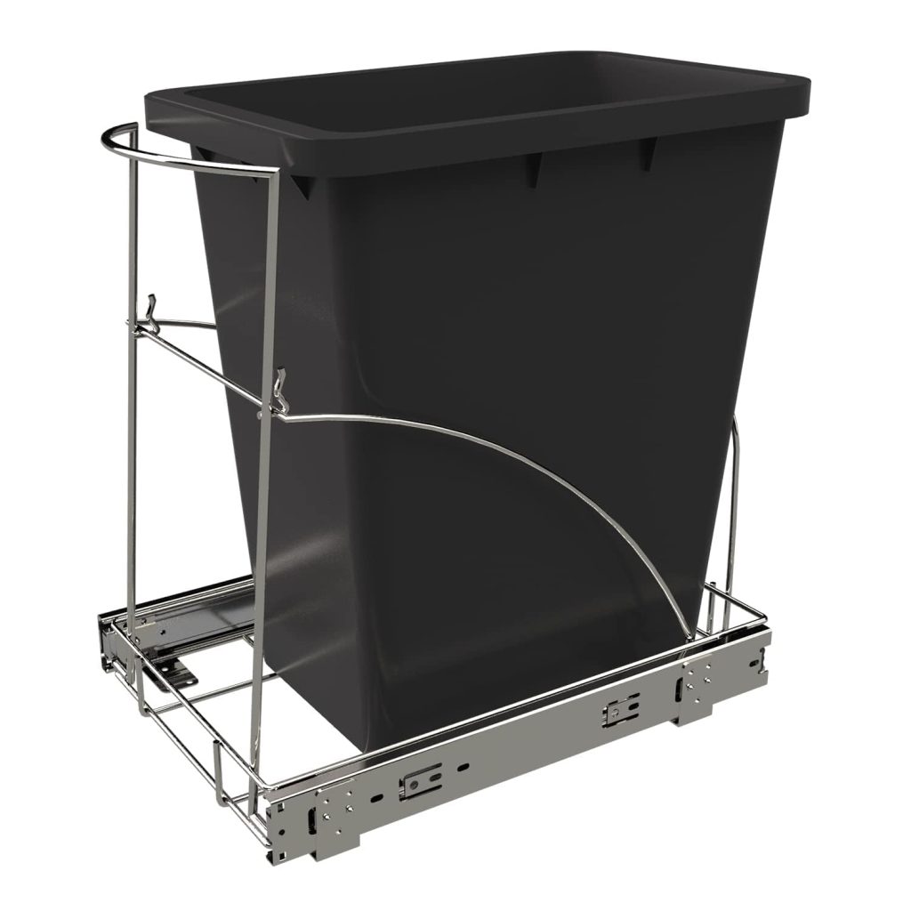Trash Can Under Cabinet, Under sink Heavy Duty trash can oll-Out Sliding Adjustable Rack for Kitchen Trash Can, Chrome (Trash Can Not Included)