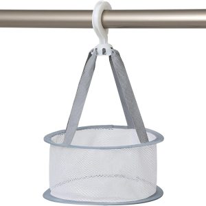Two-Tier Gray Hanging Mesh Laundry Drying Net with Bottom Zipper - Image 4