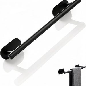 Adhesive Towel Rack Black No Drill Stainless Steel Holder - Image 1