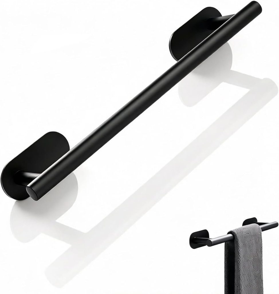 Adhesive Towel Rack Black No Drill Stainless Steel Holder