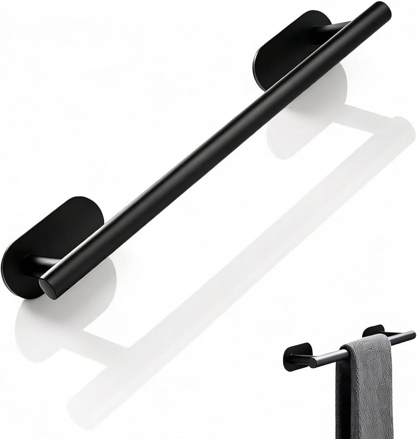 Adhesive Towel Rack Black No Drill Stainless Steel Holder - Image 1