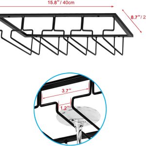 Wine Glasses Rack Under Cabinet Stemware Rack, Wine Glass Hanger Rack Wire Wine Glass Holder Storage Hanger for Cabinet Kitchen Bar (Black, 4 Rows 2 Pack) - Image 3