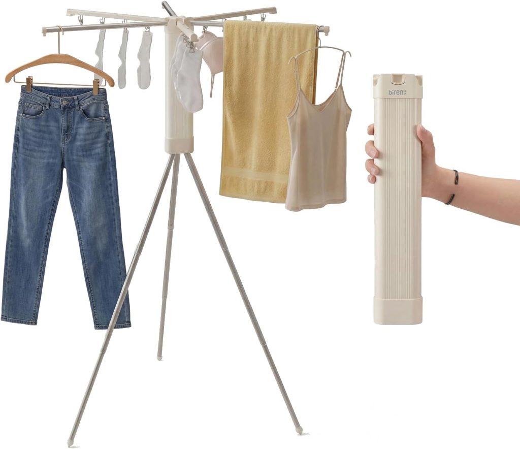 Three-Level Portable Tripod Clothes Drying Rack with Clips