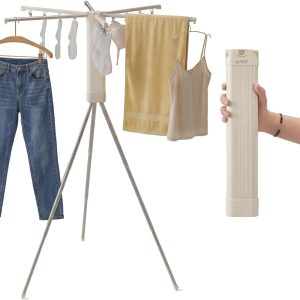 Three-Level Portable Tripod Clothes Drying Rack with Clips - Image 1