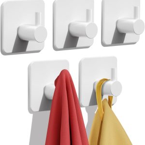 5 Pack Self Adhesive Hooks, Max 10kg Heavy Duty Sticky Hooks, Stainless Stick on Towel Hook, Nail Free Adhesive Hook for Kitchen, Bathroom, Cupboards, Office, Doors, Walls, Coats, Keys - Image 3