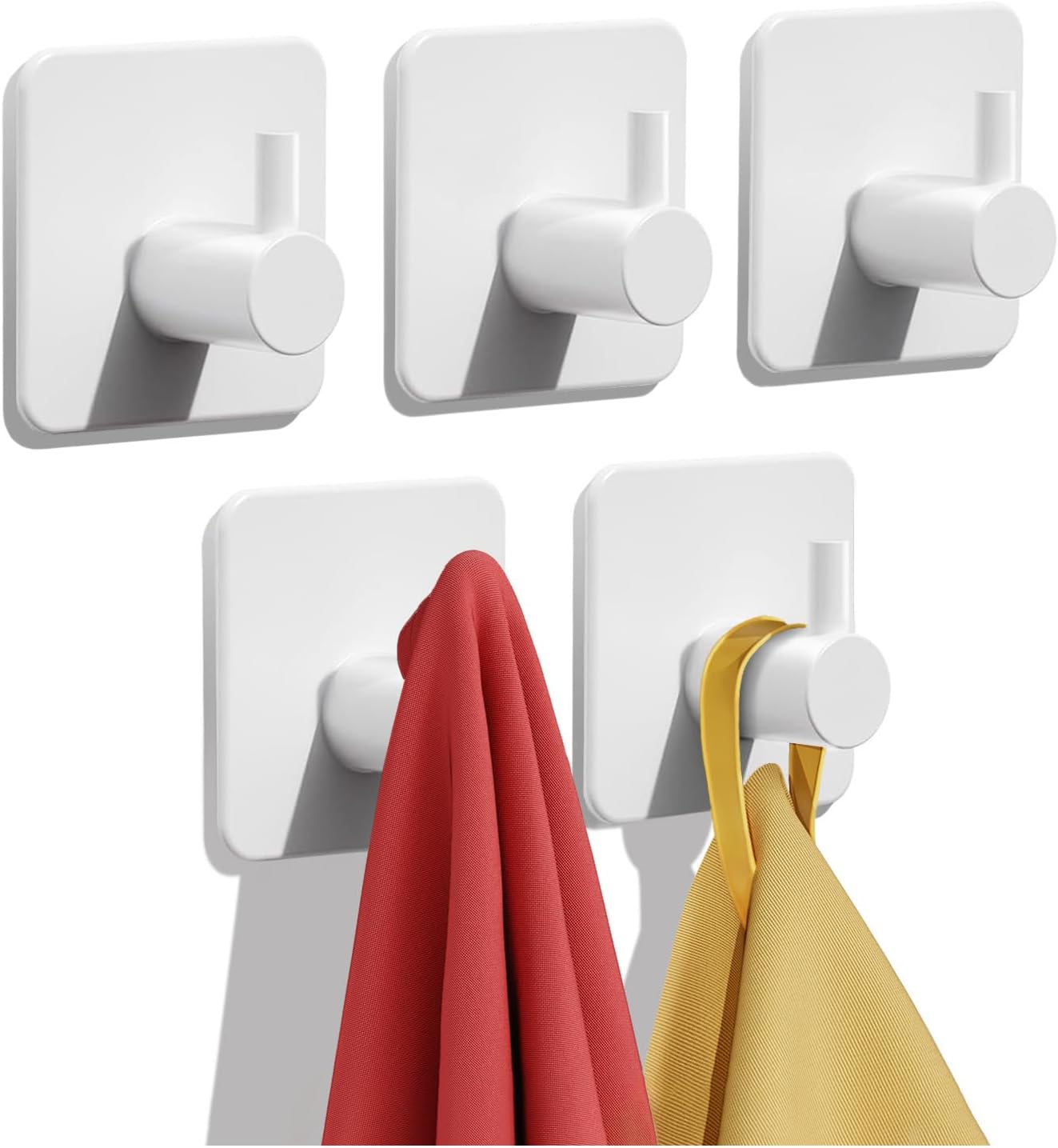 5 Pack Self Adhesive Hooks, Max 10kg Heavy Duty Sticky Hooks, Stainless Stick on Towel Hook, Nail Free Adhesive Hook for Kitchen, Bathroom, Cupboards, Office, Doors, Walls, Coats, Keys - Image 3
