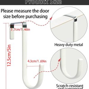 Over Door Hook,2 Pack Over The Door Hooks for Bathroom, Living Room, Kitchen Hanging Clothes, Towels,White Soft Rubber Surface Prevents Scratches Hooks for Hanging - Image 2