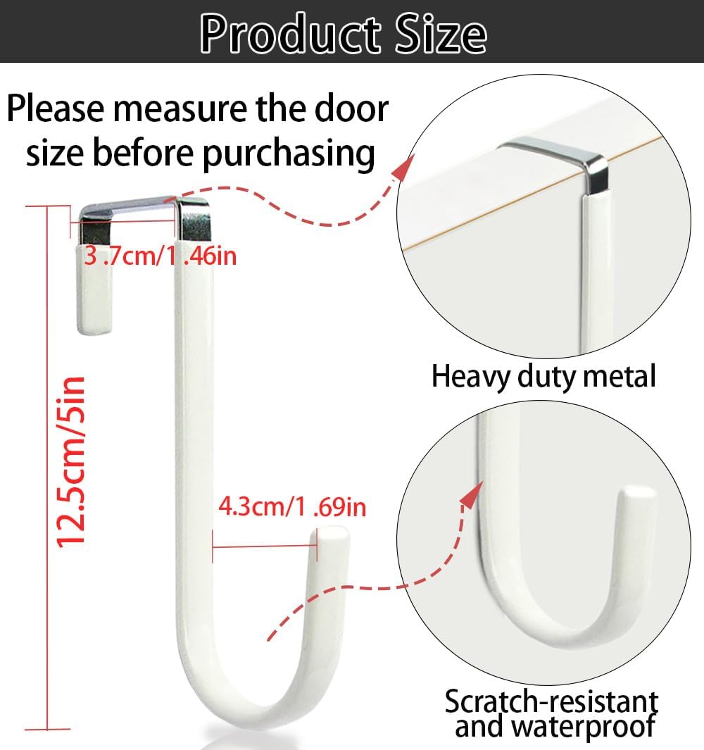 Over Door Hook,2 Pack Over The Door Hooks for Bathroom, Living Room, Kitchen Hanging Clothes, Towels,White Soft Rubber Surface Prevents Scratches Hooks for Hanging - Image 2