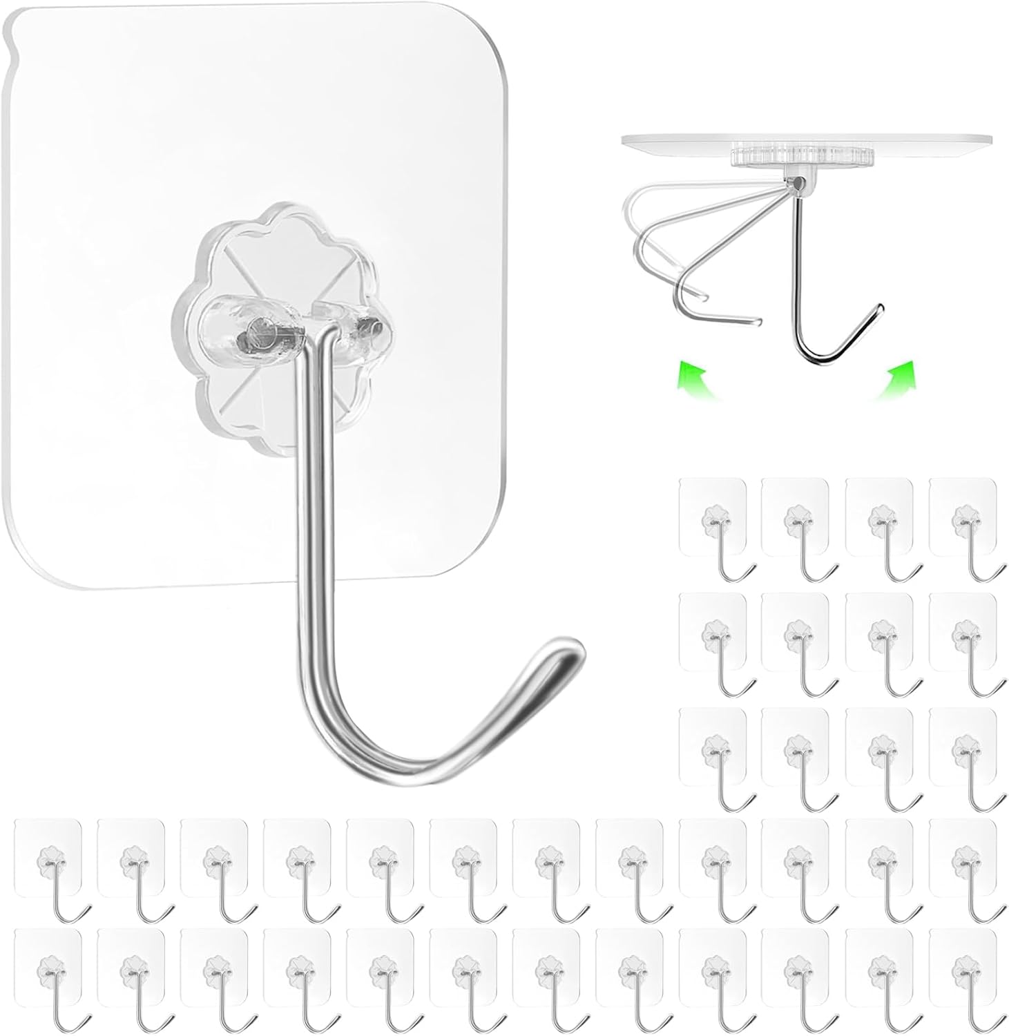 Adhesive Wall Hooks for Hanging, 16 Pack Self Sticky Hooks Heavy Duty 22lb Clear, Removable Shower Hook No Damage for Towel Key Coat Wreath Picture Outdoor Ceiling Bathroom Kitchen, Waterproof - Image 4