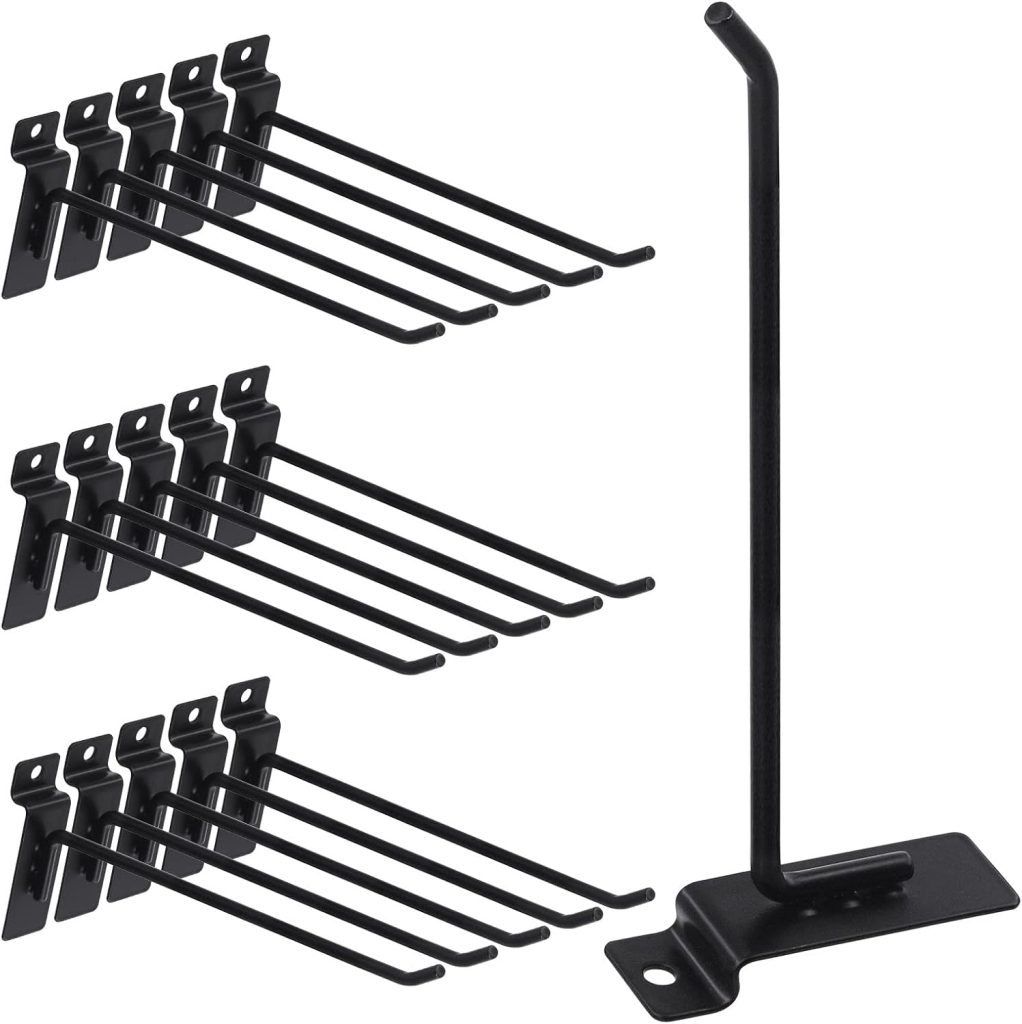 20Pcs 8 Inch Heavy Duty Slatwall Hooks Assortment Kit, Slatwall Accessories Slatwall Panel Hooks Garage Organization Slat Wall Hooks Pegboard Gridwall Hooks Display Hooks for Retail Black