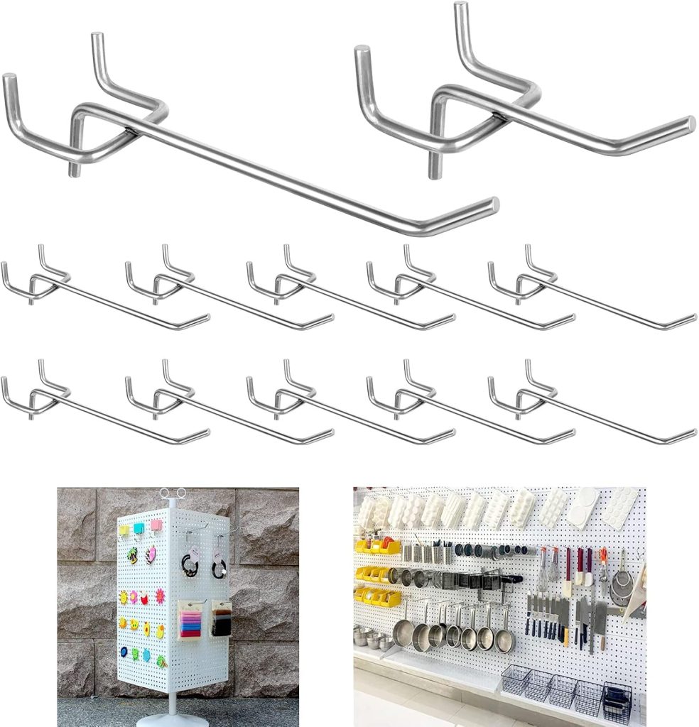 Pegboard Hooks, Peg Hooks Super Heavy Duty Metal Shelving Hooks with Ball Assortment Sturdy Fits 1/4" Pegboard Garage Storage Organizer 10Packs 4 inch
