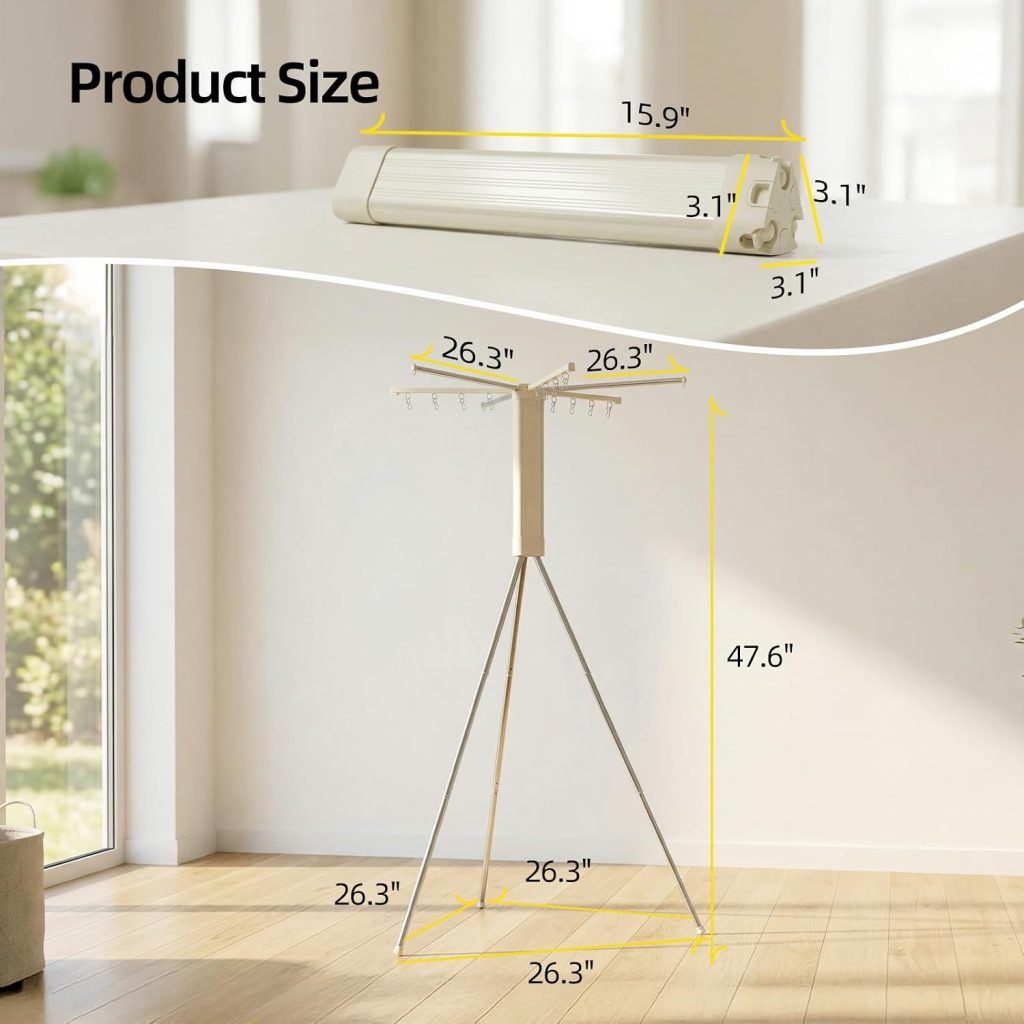 Three-Level Portable Tripod Clothes Drying Rack with Clips