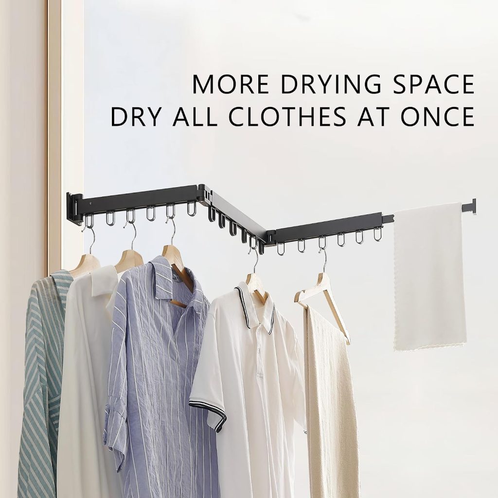 Wall-Mounted Folding Clothes Drying Rack with Swivel Hooks
