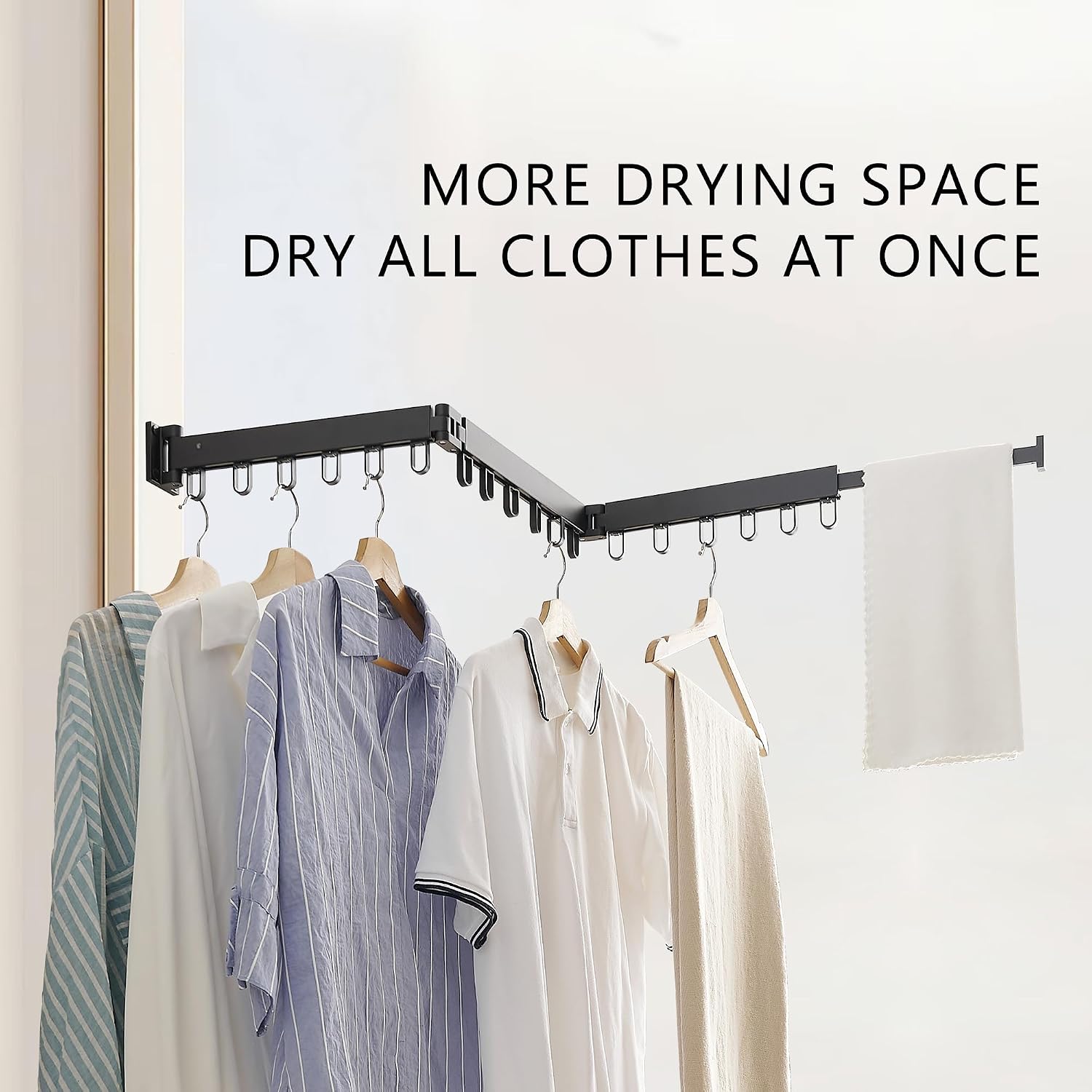 Wall-Mounted Folding Clothes Drying Rack with Swivel Hooks - Image 2