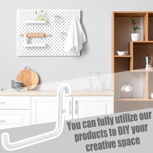 6 PCS Metal Utility Hangers, Compatible with IKEA Skadis, White Long Single Arm Pegboard Holders for Home Garage Workshop Kitchen Office and Craft Room Storage - Image 2