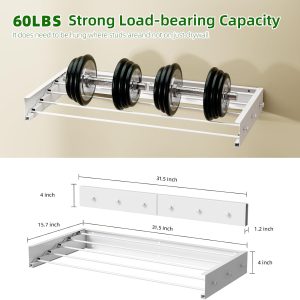 White Wall-Mounted Hidden Clothes Drying Rack, 32 in - Image 6