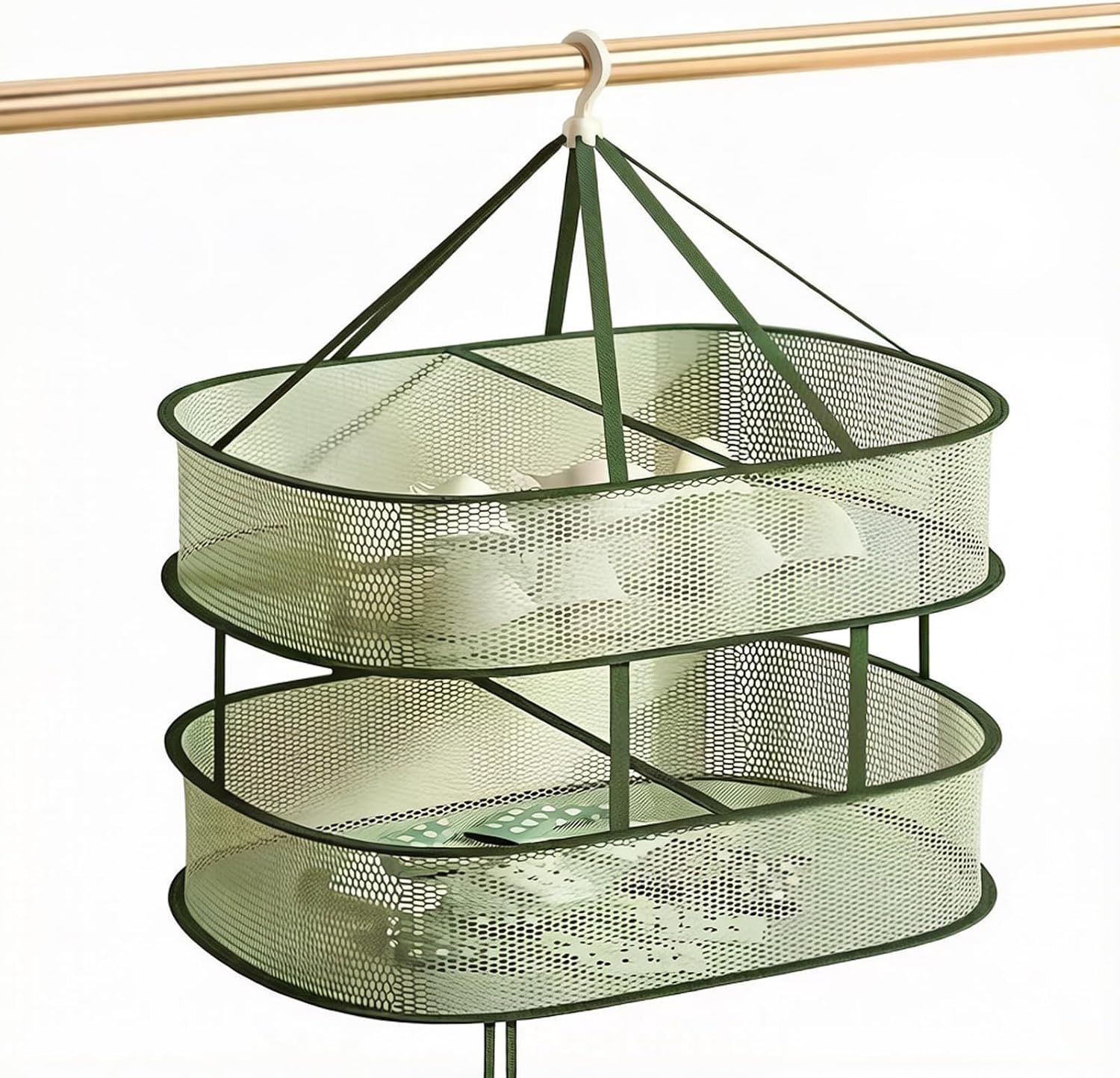 Two-Tier Green Hanging Mesh Laundry Drying Net, 77 x 61 cm - Image 1