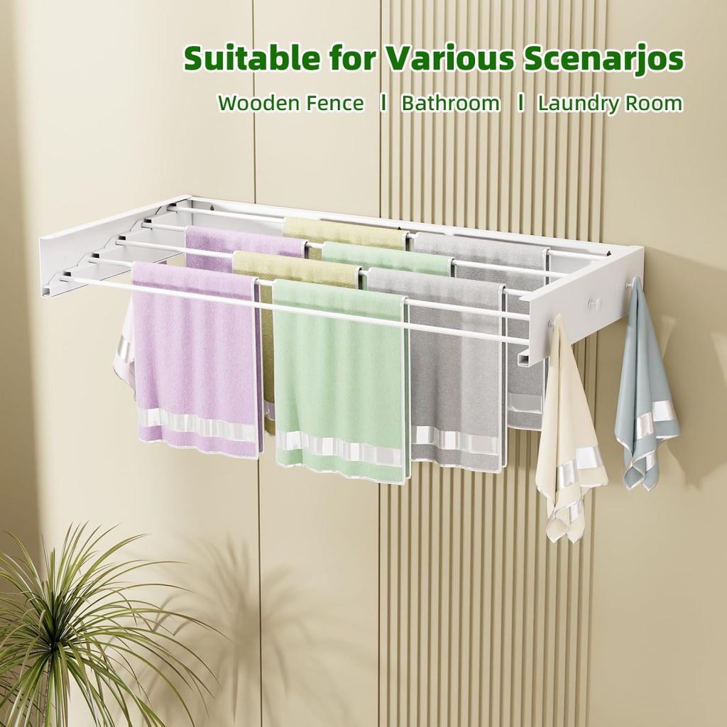 White Wall-Mounted Hidden Clothes Drying Rack, 32 in