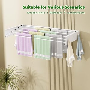 White Wall-Mounted Hidden Clothes Drying Rack, 32 in - Image 5