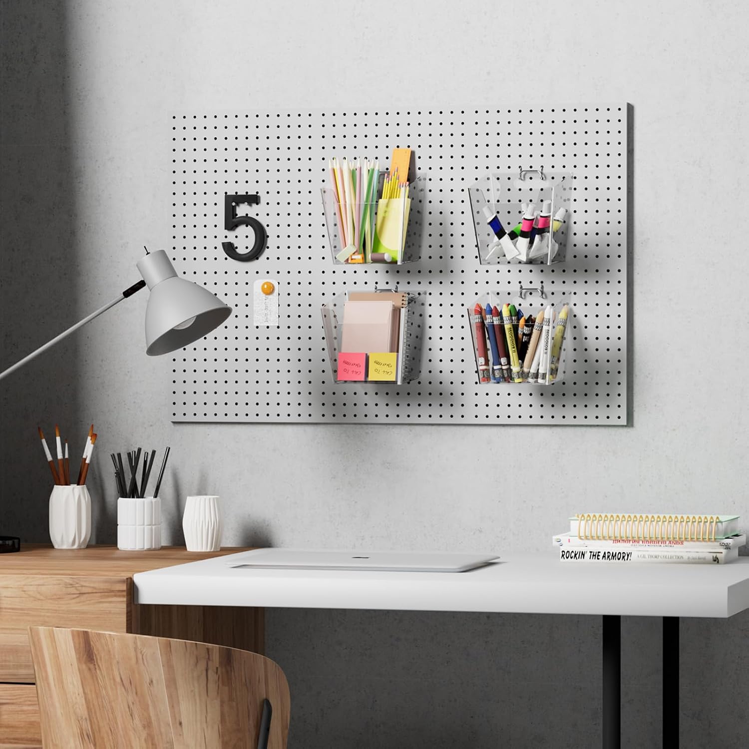 Large Pegboard Cups Peg Board Storage Bin 6 PACK with Hooks, Square Box Shape Pegboard Cup Holder Accessories for Garage Workbench/Craft - Image 3