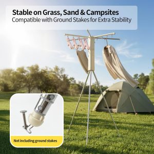 Three-Level Portable Tripod Clothes Drying Rack with Clips - Image 6