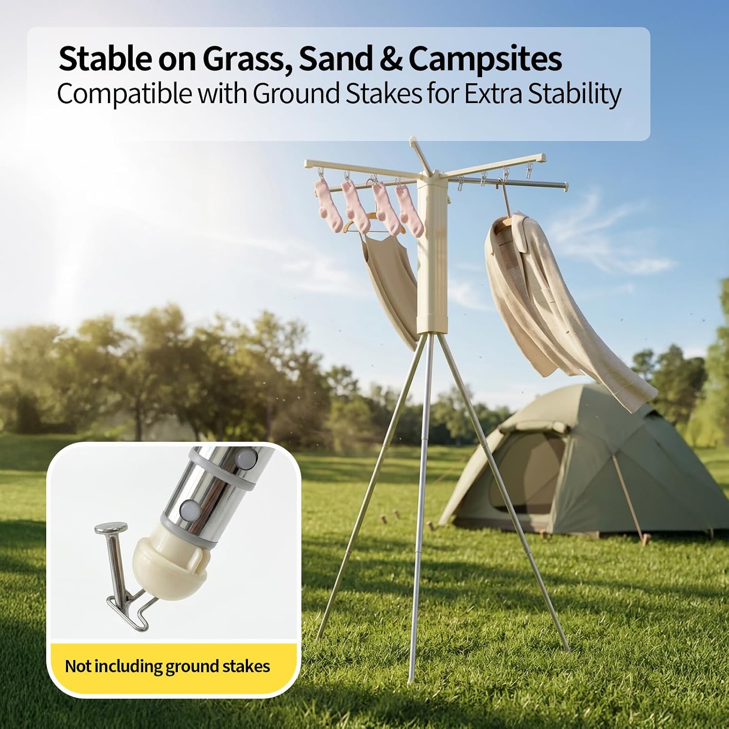 Three-Level Portable Tripod Clothes Drying Rack with Clips - Image 6