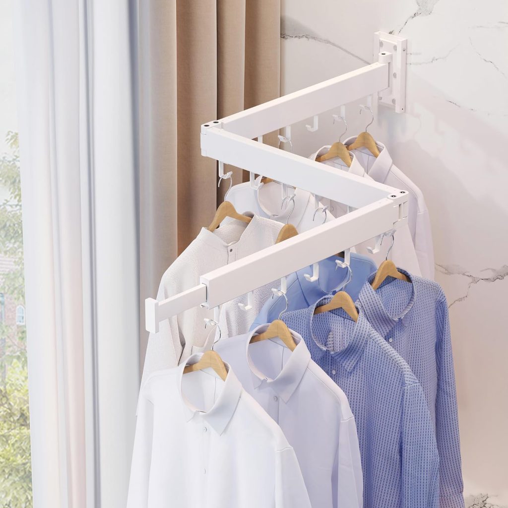 Wall-Mounted Folding Clothes Drying Rack with Extension Arms