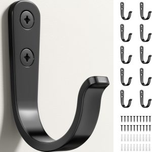 10Pcs Wall Hooks for Bathroom, Kitchen, Closet, and Garage - Black Metal Hooks for Hanging Coats, Towels, Hats, Keys, Bags, and Coffee Cups - Holds Up to 40 lbs | for Bathroom, Kitchen, Closet, and Garage, for Hanging Coats, Towels - Image 3