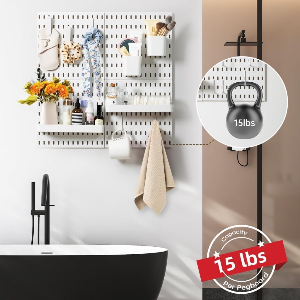 Combination Wall Organizer Kit 11" x 11" - 4 Pack Panel Set with 21 Essential Accessories, Sturdy Wall Mount Display Board for Home, Kitchen, Garage, Workshop, Office, Bathroom & Entryway