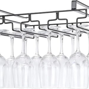 Rack Under Cabinet, Wine Glass Holder, Metal Stemware Rack, Wine Glass Storage Hanger, Single Rail Wine Glass Hanging Rack for Kitchen Bar, Set of 4 - Image 3