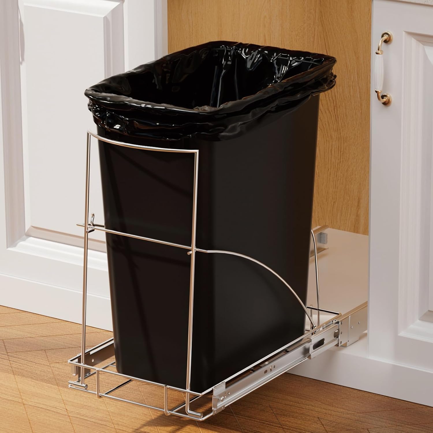 Trash Can Under Cabinet, Under sink Heavy Duty trash can oll-Out Sliding Adjustable Rack for Kitchen Trash Can, Chrome (Trash Can Not Included) - Image 2