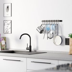 Rack with 10 Hooks - 17 Inch Black Farmhouse Kitchen Rail, Hanging Organizer for Pots, Pans, Utensils, Mugs & Towels, Sturdy Rustic Wall Mount Rod - Image 3