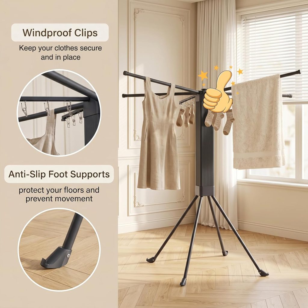 Sixteen-Clip Foldable Portable Clothes Drying Rack